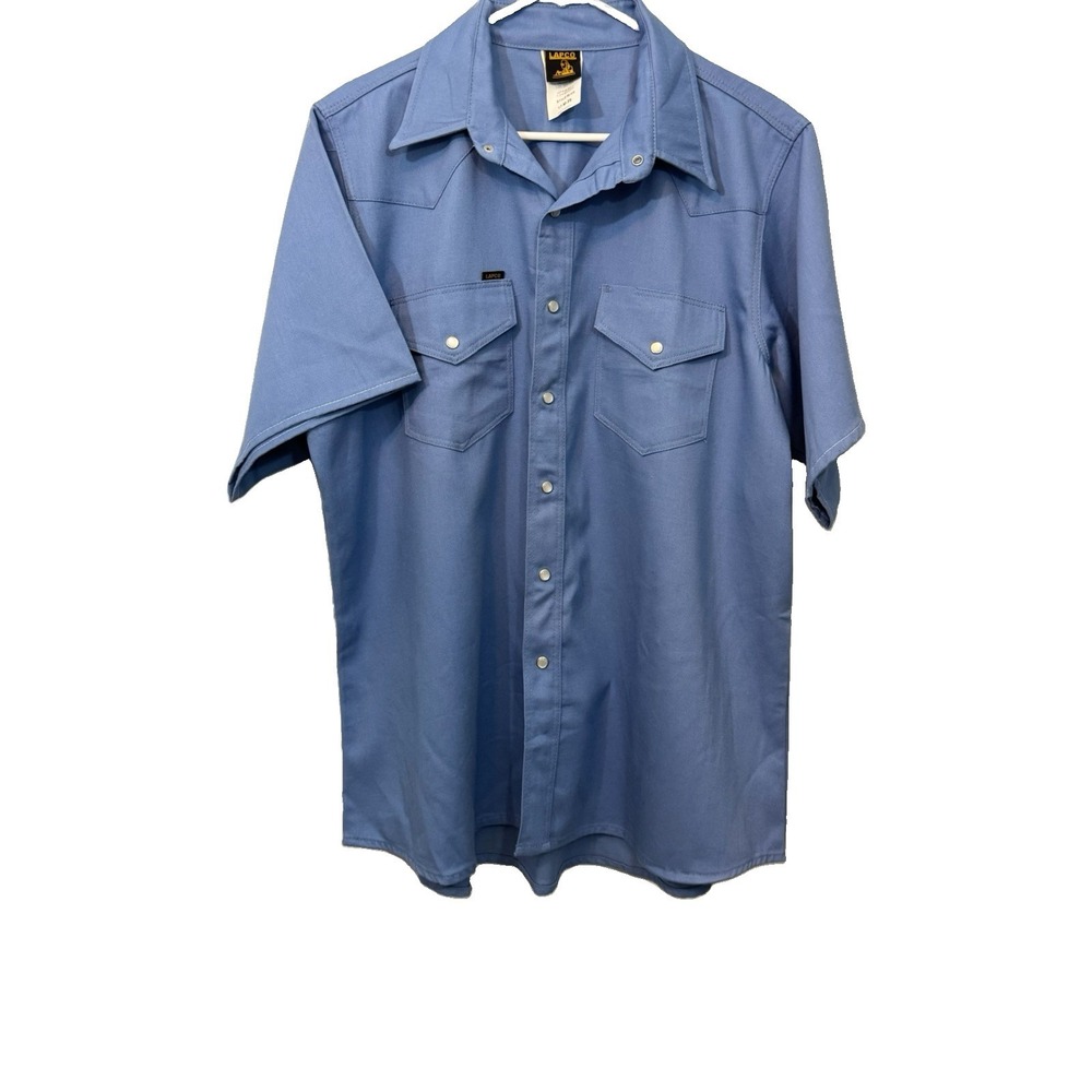 Lapco Cargo Workwear Light Blue Short Sleeve Pearl Button Down Work Shirt M